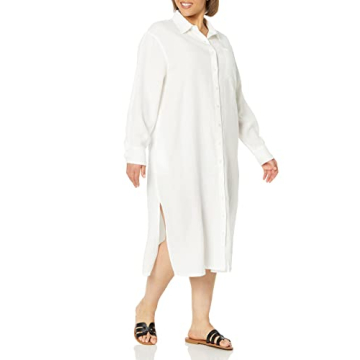 The Drop Women's Fiona Relaxed Linen Midi Dress in White