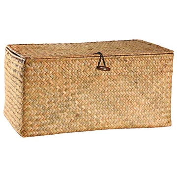 DOKOT Handwoven Seagrass Small Storage Basket with Attached Lid - Stylish and Versatile (10.2" x 5.5...