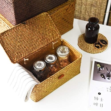 DOKOT Seagrass Storage Basket with Lid for Home Organizing