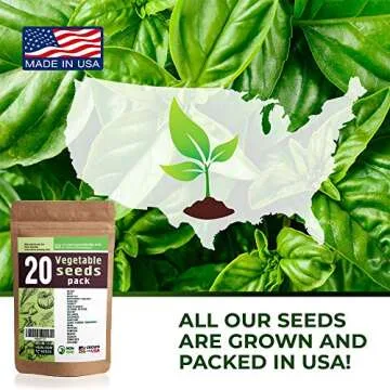 20 Vegetable Seeds Variety - USA Grown for Indoor or Outdoor Garden - Heirloom and Non GMO - Tomatoes, Zucchini, Peppers, Eggplant, Carrot, Cauliflower, Pumpkin, Celery, Radish and More