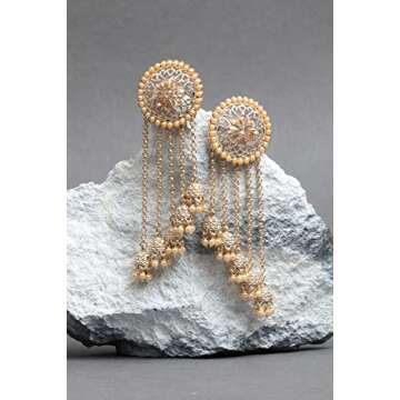 Bindhani Long Tassel Golden Chain With Indian Bahubali Jhumki Earrings For Women