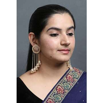 Bindhani Long Tassel Golden Chain With Indian Bahubali Jhumki Earrings For Women