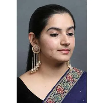 Bindhani Long Tassel Golden Chain With Indian Bahubali Jhumki Earrings For Women