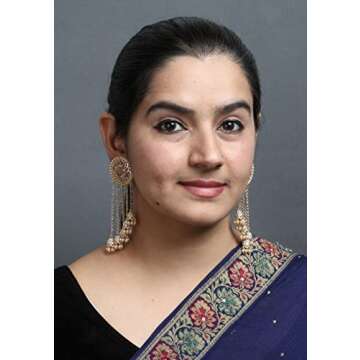 Bindhani Long Tassel Golden Chain With Indian Bahubali Jhumki Earrings For Women