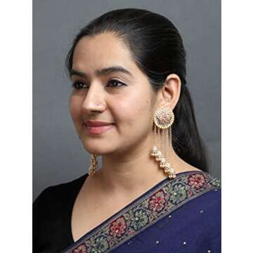 Bindhani Long Tassel Golden Chain With Indian Bahubali Jhumki Earrings For Women