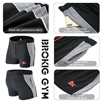 BROKIG Men's 5" Gym Bodybuilding Shorts Running Workout Lightweight Shorts Elastic Waistband with Pockets (Large, Classic Black)