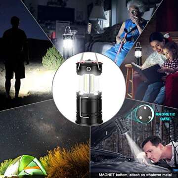 2 Pack Lantern Camping Essentials Lights, Led Flashlight for Power Outages, Tent Lights for Emergency, Survival Gear and Supplies for Hurricane, Rechargeable and Battery Powered Operated Lamp