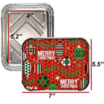 Gift Boutique 36 Count Christmas Tin Foil Containers with Lid Covers For Cookies in 3 Holiday Designs Aluminum Disposable Food Storage Pans For Treat Exchange & Goody Party Leftovers 5"W X 7"L X 1.5"