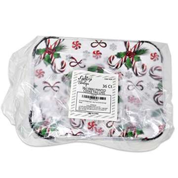 Gift Boutique 36 Count Christmas Tin Foil Containers with Lid Covers For Cookies in 3 Holiday Designs Aluminum Disposable Food Storage Pans For Treat Exchange & Goody Party Leftovers 5"W X 7"L X 1.5"