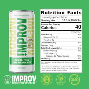 IMPROV Non-Alcoholic Craft Cocktails, Lime Margarita Mocktail, Vegan, Gluten Free, Zero Proof, Ready To Drink or as a Drink Mixer, 12oz Cans (4-Pack)