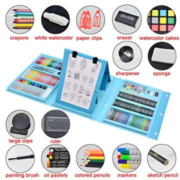 Sunnyglade 185 Pieces Double Sided Trifold Easel Art Set, Drawing Art Box with Oil Pastels, Crayons,...