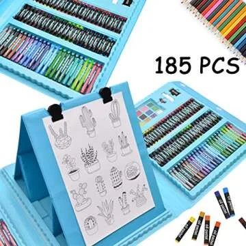 Sunnyglade 185 Piece Art Set for Kids - Double Sided Easel
