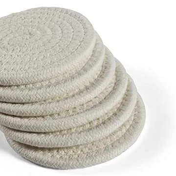 OrganiHaus Set of 6 White Farmhouse Coasters for Coffee Table, 4.3" Aethetic Boho Coasters for Drinks, Absorbent Coasters, Cute Coasters, Moisture Absorbing Coasters, Woven Fabric Cup Coasters