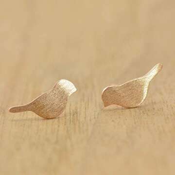 Joseph Brothers Sterling Silver Cute Birds Studs Earrings for Women, Rose Gold Plated