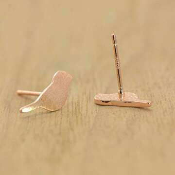 Joseph Brothers Sterling Silver Cute Birds Studs Earrings for Women, Rose Gold Plated
