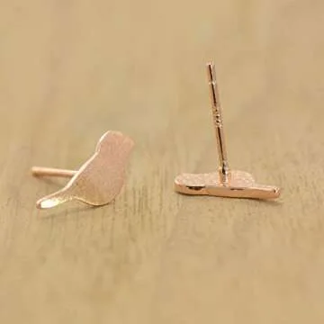Joseph Brothers Sterling Silver Cute Birds Studs Earrings for Women, Rose Gold Plated