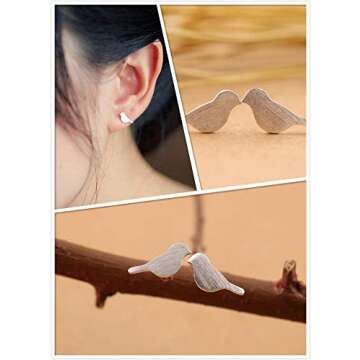 Joseph Brothers Sterling Silver Cute Birds Studs Earrings for Women, Rose Gold Plated