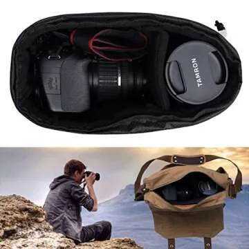 JAKAGO Shockproof Camera Insert Bag for SLR DSLR Mirrorless Camera Lens Flash Light Accessories Camera Pouch with Adjustable Dividers for Canon Nikon Sony Water Resistant Camera inner case(Black)