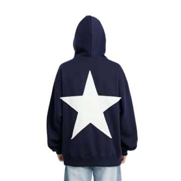 Foidiccx Y2k Hoodie Women Men Graphic Star Hoodies Vintage Aesthetic Pullover Sweatshirt Harajuku Jacket Streetwear Dark Blue