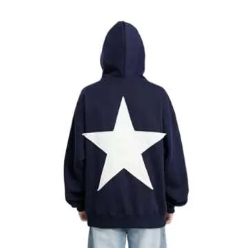 Foidiccx Y2k Hoodie Women Men Graphic Star Hoodies Vintage Aesthetic Pullover Sweatshirt Harajuku Jacket Streetwear Dark Blue