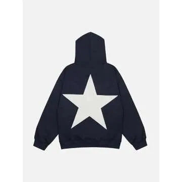 Foidiccx Y2k Hoodie Women Men Graphic Star Hoodies Vintage Aesthetic Pullover Sweatshirt Harajuku Jacket Streetwear Dark Blue