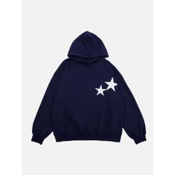 Foidiccx Y2k Hoodie Women Men Graphic Star Hoodies Vintage Aesthetic Pullover Sweatshirt Harajuku Jacket Streetwear Dark Blue