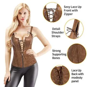 Alivila.Y Fashion Corset Womens PVC Steampunk Bustier Boned Lingeries 2101-Brown-S