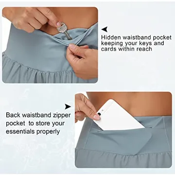 THE GYM PEOPLE Womens High Waisted Running Shorts Quick Dry Athletic Workout Shorts with Mesh Liner Zipper Pockets (Denim Blue, X-Large)