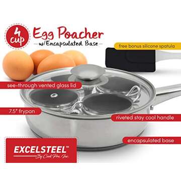 EXCELSTEEL Non Stick Easy Use Rust Resistant Home Kitchen Breakfast Brunch Induction Cooktop Egg Poa...