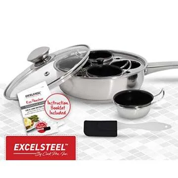 EXCELSTEEL Non Stick Easy Use Rust Resistant Home Kitchen Breakfast Brunch Induction Cooktop Egg Poacher, 4 Cups, 18/10 Stainless Steel