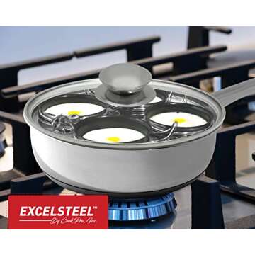 EXCELSTEEL Non Stick Easy Use Rust Resistant Home Kitchen Breakfast Brunch Induction Cooktop Egg Poacher, 4 Cups, 18/10 Stainless Steel
