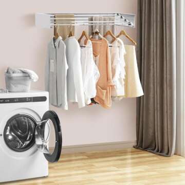 Laundry Drying Rack Collapsible,Wall Mounted Clothes Drying Rack Foldable,Indoor Drying Rack Clothin...