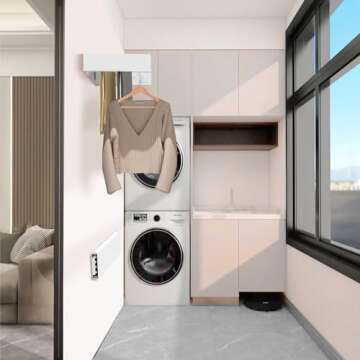 Laundry Drying Rack Collapsible,Wall Mounted Clothes Drying Rack Foldable,Indoor Drying Rack Clothing- 23.6" Wide 4 Aluminum Rods 60lb Capacity with Wall Template,Screw,Drill Bit