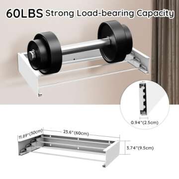 Laundry Drying Rack Collapsible,Wall Mounted Clothes Drying Rack Foldable,Indoor Drying Rack Clothing- 23.6" Wide 4 Aluminum Rods 60lb Capacity with Wall Template,Screw,Drill Bit