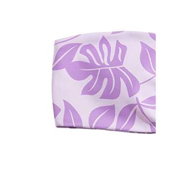 SOLY HUX Women's Bandeau Tie Side Bikini Bathing Suits Leaf Print 2 Piece Swimsuits Lilac Purple L