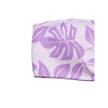 SOLY HUX Women's Bandeau Tie Side Bikini Bathing Suits Leaf Print 2 Piece Swimsuits Lilac Purple L