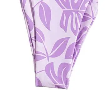 SOLY HUX Women's Bandeau Tie Side Bikini Bathing Suits Leaf Print 2 Piece Swimsuits Lilac Purple L