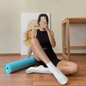 lilisilk 6 Pairs Pilates Socks with Grips for Women-Non-Slip Yoga Socks for Ballet Dance Barefoot Workout Pregnant Crew Socks