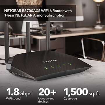 NETGEAR 4-Stream 6 Router (R6700AXS) – with 1-Year Armor Cybersecurity Subscription - AX1800 Wirel...