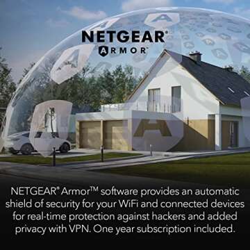 NETGEAR 4-Stream 6 Router (R6700AXS) – with 1-Year Armor Cybersecurity Subscription - AX1800 Wireless Speed (Up to 1.8 Gbps) | Coverage up to 1,500 sq. ft., 20+ devices, AX WiFi 6 w/ 1yr Security
