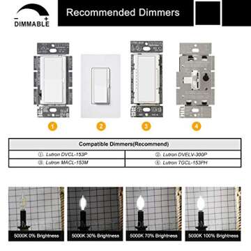 OMAYKEY 6W Dimmable LED Candelabra Bulb 5000K Daylight White, 65W Equivalent 650 Lumen, E12 Base Vintage Edison CA11 Candle Flame Tip Clear Glass LED Chandelier Light Bulbs, 8 Pack
