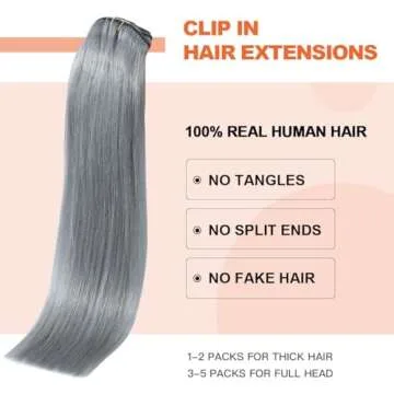 UGOTRAYS Silver Grey Clip in Hair Extensions Real Human Hair 70G Gray Remy Human Hair Clip in Extensions 15 Inch Soft Silky Straight for Full Head 7pcs 16clips One Pack (15 Inch #Silky/Gray)