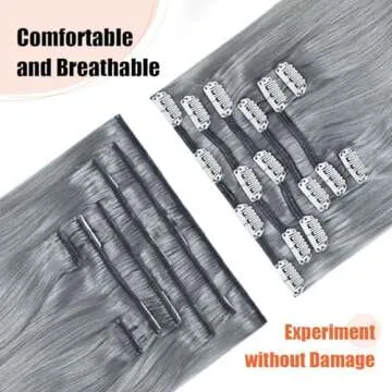 UGOTRAYS Silver Grey Clip in Hair Extensions Real Human Hair 70G Gray Remy Human Hair Clip in Extensions 15 Inch Soft Silky Straight for Full Head 7pcs 16clips One Pack (15 Inch #Silky/Gray)