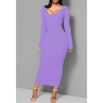 SheKiss Casual Fall Wedding Guest Dresses Boho Ankle Length Knitted Bridesmaid Dress Purple…