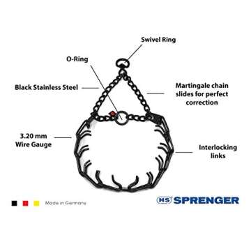 Herm Sprenger Black Stainless Steel Anti Pull Dog Collar with Swivel 3.2mm x 23in