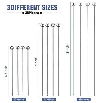 36 Pieces Cocktail Picks Stainless Steel Martini Picks 4, 6, 8, Inch Stainless Steel Appetizer Drink...