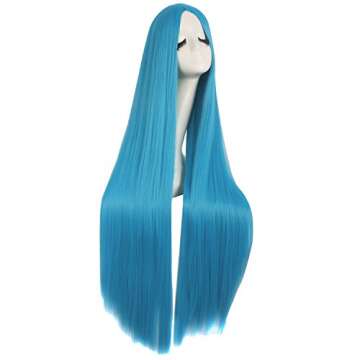 MapofBeauty 40 Inch Long Straight Cosplay Wig - Stunning Cyan Blue