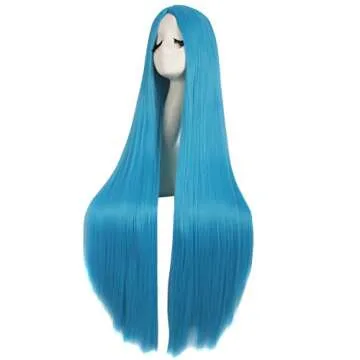 MapofBeauty 40 Inch Long Straight Cyan Blue Cosplay Wig