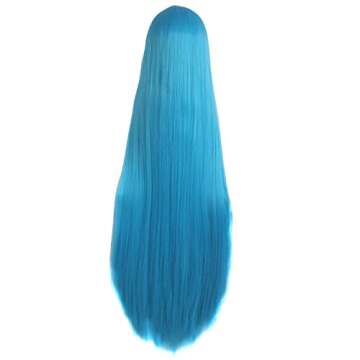 MapofBeauty 40 Inch Long Straight Cyan Blue Cosplay Wig
