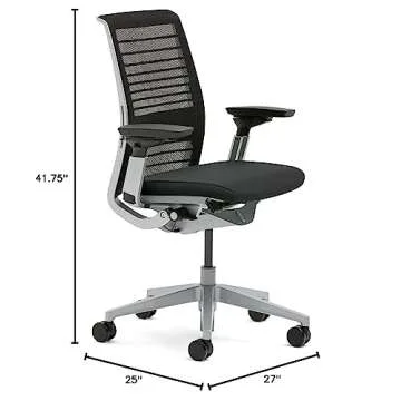 Steelcase 3D Knit Think Chair, Platinum Frame, Licorice